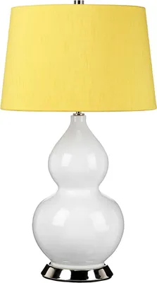 Produktbild von Nachttischleuchte Keramik Stoff 64 cm Weiß Gelb Nickel poliert E27 rund Retro Design Nachttischlampe