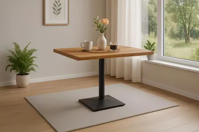 Produktbild von Bistrotisch Baumkante massiv 80 x 60 cm Akazie natur Säulengestell schwarz INES