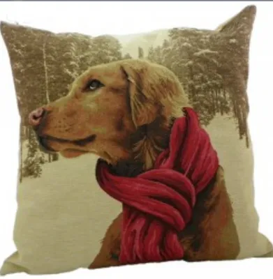 Produktbild von Mars & More Gobelin Kissen Golden Retriever mit Schal ca. 45 x 45 cm
