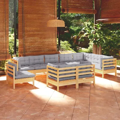 Produktbild von Cloris Designermöbel 10-tlg. Garten-Lounge-Set mit Grauen Kissen Kiefer Massivholz 2024 Neu