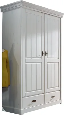 Produktbild von Kleiderschrank >SZ-0132< in weiß aus Kiefer massiv gewachst - 132x214x62 (BxHxT)
