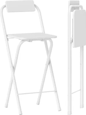 Image de Lot de 2 tabourets de bar - pliables - avec dossier et repose-pieds - structure en acier - pour comptoir de cuisine et comptoir de bar - blanc