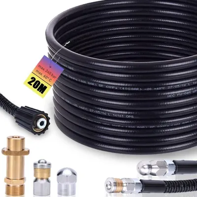 Produktbild von Rohrreinigungsschlauch Set 20m, 240 bar inkl. M22 Adapter, Düsen starr + rotierend für K2, K3, K4, K5, K6, K7 Hochdruckreiniger Hochdruckschlauch