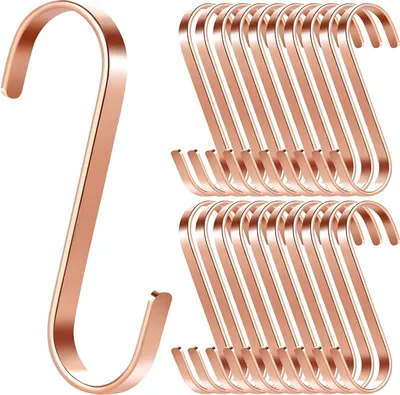 Produktbild von 20Pcs Flach S Haken Edelstahl S-förmige Multifunktions Küchenhaken aus Edelstahl für Aufhängen Küchengeräte Utensilien Handtücher Kleidung Garderobe Pflanzen Gartengeräte-Bis 10kg Belastbar,Roségold