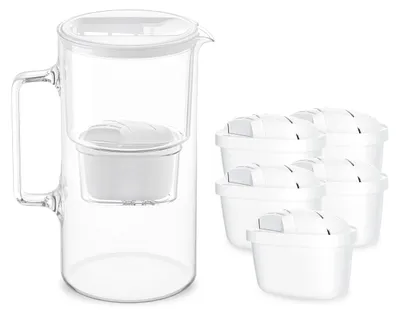 Glas-Wasserfilterkanne 3 l mit 5 Filtern, BPA-frei, Weiß