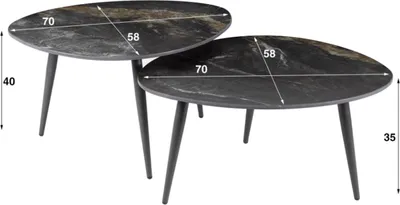 Produktbild von KAWOLA Couchtisch PONTE Set 2-tlg. Keramik schwarz oval