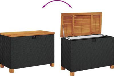 vidaXL Zahradní box na polštáře černý 80x40x48 cm polyratan akátové dřevo