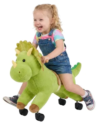 Immagine prodotto di VEVOR Cavallo a dondolo su ruote, 55 cm, capacità di carico 40 kg. Cavallo statico con funzione sonora, giocattolo a forma di cavallo con sedile morbido, maniglie e ruote sterzanti a 360°. Dinosauro verde su cui sedersi e cavalcare, adatto a bambini dai 3 anni in su