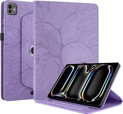 Immagine prodotto di Per Apple iPad Pro 13 pollici 2024 2024 rotazione di 360 gradi modello albero custodia in ecopelle Viola