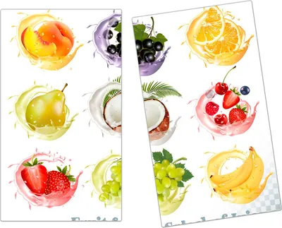 Produktbild von Spritzschutz Herdabdeckplatte Schneidebrett aus Glas Verschiedene Fruchtsplash 2-Teilig (60x52cm)