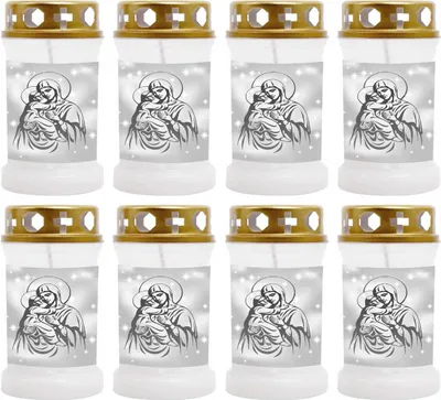Produktbild von Grabkerze Weiß 8er Pack, Brenndauer: 40 Stunden ( je Kerze ), Motiv: Maria