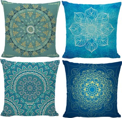 CANDeal Sada 4 dekoračných obliečok na vankúš Mandala vzor 45 x 45 cm Pohovka Kancelária Dekor ľanové obliečky na vankúš (sada 4)