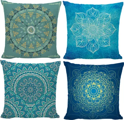 Produktbild von CANDeal Sada 4 dekoračných obliečok na vankúš Mandala vzor 45 x 45 cm Pohovka Kancelária Dekor ľanové obliečky na vankúš (sada 4)