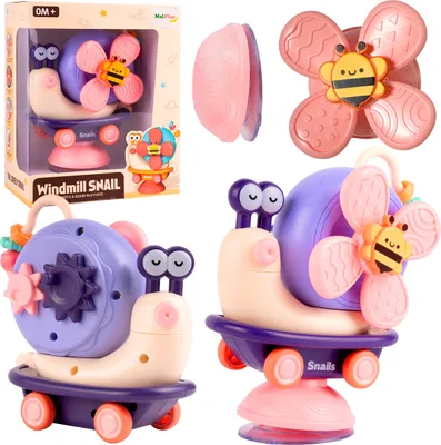 Zdjęcie produktu dla MalPlay Baby Interaktywny Jeździk Ślimak | Zabawka edukacyjna | Spinner Zabawka do kąpieli | Zabawka sensoryczna | Wiatrak | Dzieci od urodzenia