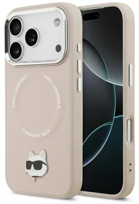 Obrázek produktu pro Karl Lagerfeld – Kožené pouzdro MagSafe s motivem Choupette pro iPhone 17 Pro – růžové