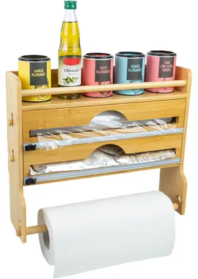 3-in-1 Küchenrollenhalter aus Holz – Wandmontage ohne Bohren