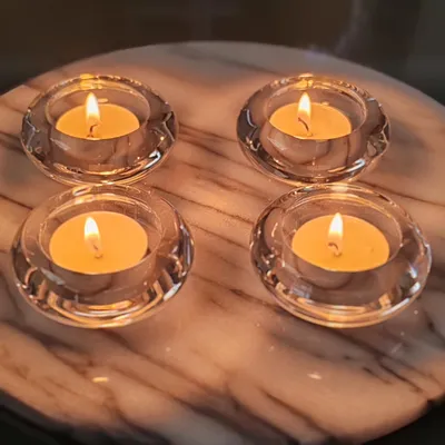 Imagen del producto de Soportes para velas pequeñas de cristal, transparentes, juego de 4 unidades, con diferentes formas, para velas pequeñas de diámetro 4 cm