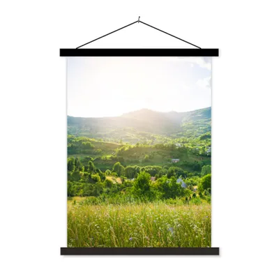 Produktbild von MuchoWow® Textilposter Wald - Landschaft - Sonne - Natur - Sonnenaufgang 60x80 cm mit schwarzem Rahmen - Plakathalter