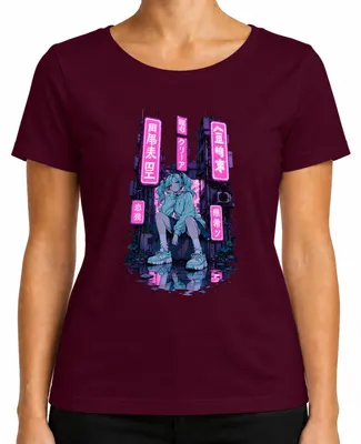 Imagen del producto de Camiseta para mujer con diseño de anime, estilo cyberpunk, neón, streetwear japonés, estética Y2K, para amantes del anime (otaku), color burdeos, talla M