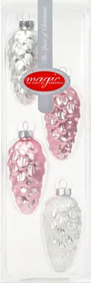 Produktbild von Christbaumschmuck Zapfen Glas 9cm, 4 Stück, Farbe:Noble Rose ( hell rosa porzelanweiß )
