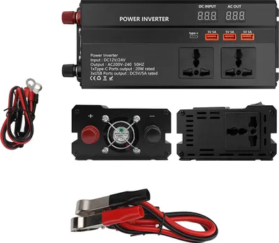 Zdjęcie produktu dla Falownik samochodowy, 1000 W, 12 V, 24 V, wejście, adapter samochodowy, konwerter gniazda z 3 portami USB, 1 wyjściem typu C, wtyczką UE, czarny