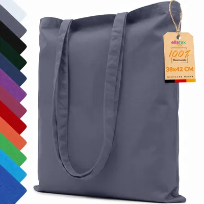 Produktbild von EllaTex Baumwolltasche 38x42 cm – Stoffbeutel aus 100% Baumwolle mit langen Henkeln, in Farbe: Grau