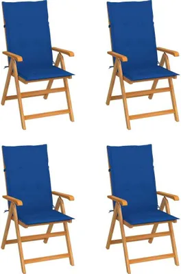 Produktbild von Gartenstühle 4 Stk. mit Königsblauen Kissen Massivholz Teak