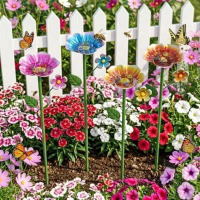 Immagine prodotto di Set di 4 abbeveratoi per api in metallo, con decorazioni in vetro, ideali per giardino e cortile