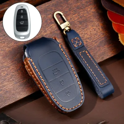 Obrázok produktu pre Hallmo Car Kožené Key Ochranný kryt Key Puzdro na Hyundai 3-tlačidlo (modrá)