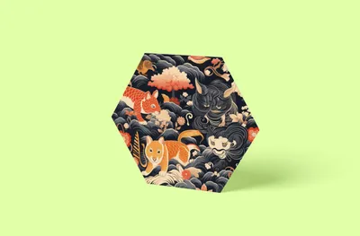 Produktbild von Koi Hexagon Bild - Japan Kunst | Größe in cm: 30 x 30