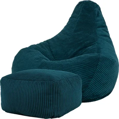 Produktbild von icon Sitzsack Bean Bag Dalton mit Hocker, Blaugrün, Cord, Groß, Sitzsäcke Für Das Wohnzimmer, Schlafzimmer, Sitzsack-Sessel Für Erwachsene - Hergestellt in Deutschland