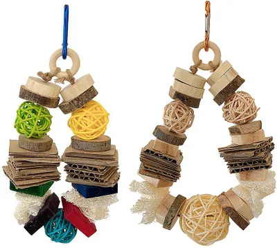 Image de 2 blocs en bois, jouet à mâcher en épi de maïs pour oiseaux, carton de noix, gelée d'oiseaux, jouet pour cage suspendue, perchoir pour oiseaux, support
