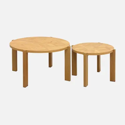 Produktbild von sweeek - 2er-Set Vintage-Satztische rund mit Fischgrät-Muster - Natur