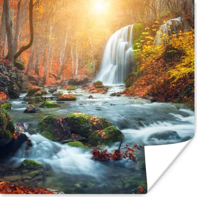 Produktbild von MuchoWow® Poster Wasserfall - Sonne - Herbst 75x75 cm - Wand Dekoration