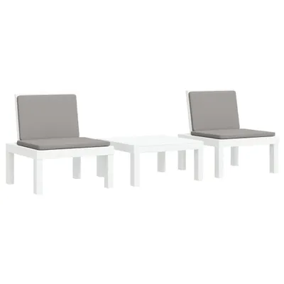 Productafbeelding van vidaXL 3-delige loungeset voor de tuin met kussens, wit, gemaakt van PP