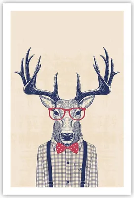 Produktbild von Poster - Poster ohne Rahmen - Charakter Hirsch Illustration hipster - 61x91,5 cm - Wand Bild - Wanddeko - Wandbilder - Kunstposter - Wandposter - Bilder - Kunstdruck - Wandbild - P2XPA61x91-3120