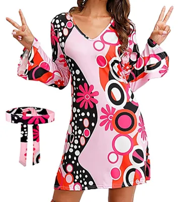 Image de Costume hippie avec motif floral et bandeau