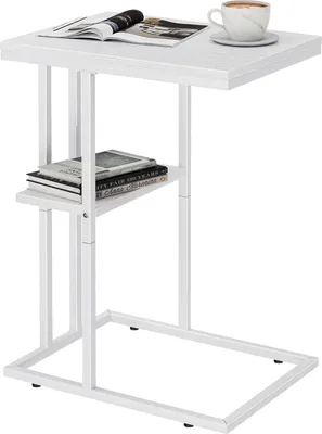 Immagine prodotto di Tavolino a C in legno bianco 2 ripiani TV divano letto tavolo per laptop