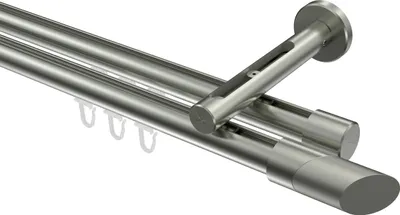 Produktbild von Interdeco Innenlaufstange / Gardinenstange mit Innenlauf Edelstahl-Optik, Typ Siteno Verano (Schräge Bicolor), 20 mm Ø 2-läufig, 200 cm