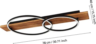 Zdjęcie produktu dla Lampa sufitowa LED Boyal, metalowa, czarna, z drewnianą podstawą, 3000 K, ciepła biel