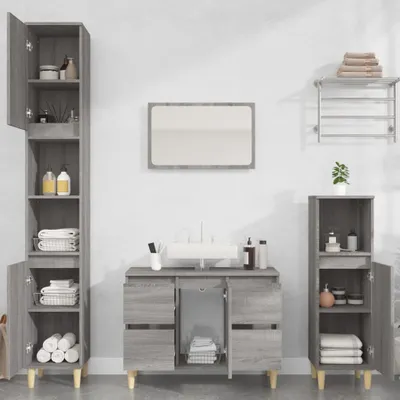 Immagine prodotto di Maison Exclusive - Set di mobili da bagno 3 pezzi grigio Sonoma in materiale ligneo