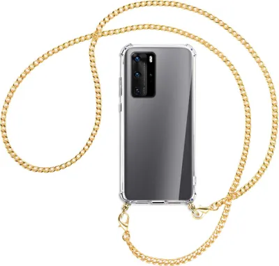 Produktbild von Handykette Backcover-Schutzhülle mit Band (Metall goldfarben) für Huawei P40 - goldfarbene Kette
