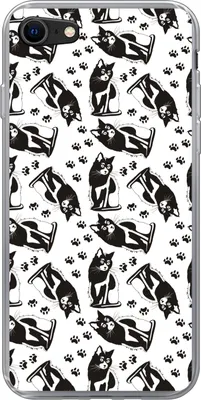 Produktbild von MuchoWow® Handyhülle Schutzhülle Hülle für Telefoonhoesje iPhone 8 Muster - Katze - Schwarz - Weiß - Jungen - Mädchen - Kinder - Kind Silikon Softcase Handy Hülle - Schutzhaube