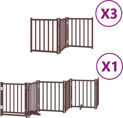 Obrázek produktu pro vidaXL 15dílná brána pro psy s dvířky Skládací hnědá 750 cm Topolové dřevo
