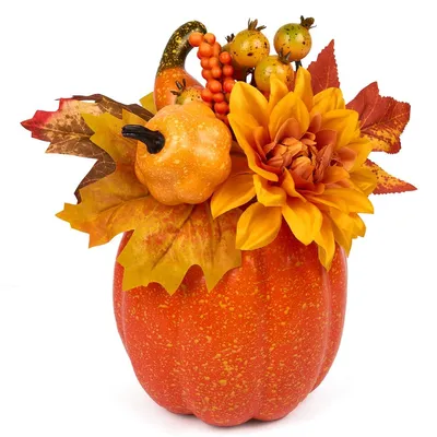 Künstlicher Kürbis Ornament 28 cm, orange, aus Schaumstoff