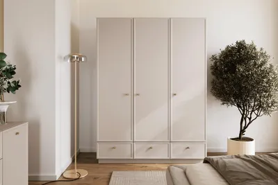 Zdjęcie produktu dla Szafa 150 cm z półkami kaszmir złote uchwyty Lorini pojemna drążek szuflady