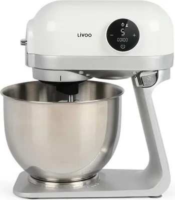 Produktbild von Küchenmaschine LIVOO DOP234, 1200W, 5L Edelstahl Schüssel, 6 Geschwindigkeiten, Inkl. Schneebesen, Knethaken, Rührbesen, Weiß