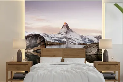 Produktbild von MuchoWow® Fototapete für Wohnzimmer oder Schlafzimmer Wandtapete Vinyl Motivtapete Blick vom Stellisee auf das Matterhorn in der Schweiz - 220x220 cm - Tapeten