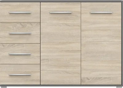 Image de Commode Sideboard Buffet de chambre Highboard 135 cm (gris/sonoma) avec 2 portes et 4 tiroirs FRIDA 01