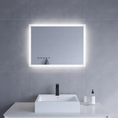 Produktbild von AQUABATOS Badspiegel mit Beleuchtung 80x60 cm für Badezimmer Touch Sensor Dimmbar Antibeschlag Kaltweiß 6400K IP44